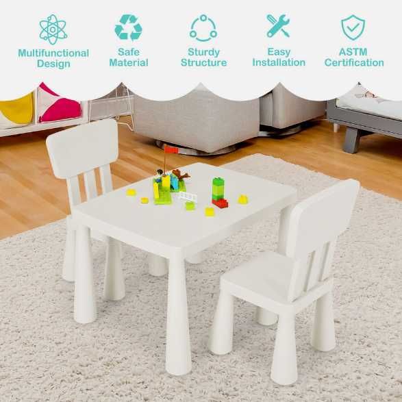 Białe Meble Dziecięce – Stół i 2 Lekkie Krzesła - Miejsce Do Zabawy
