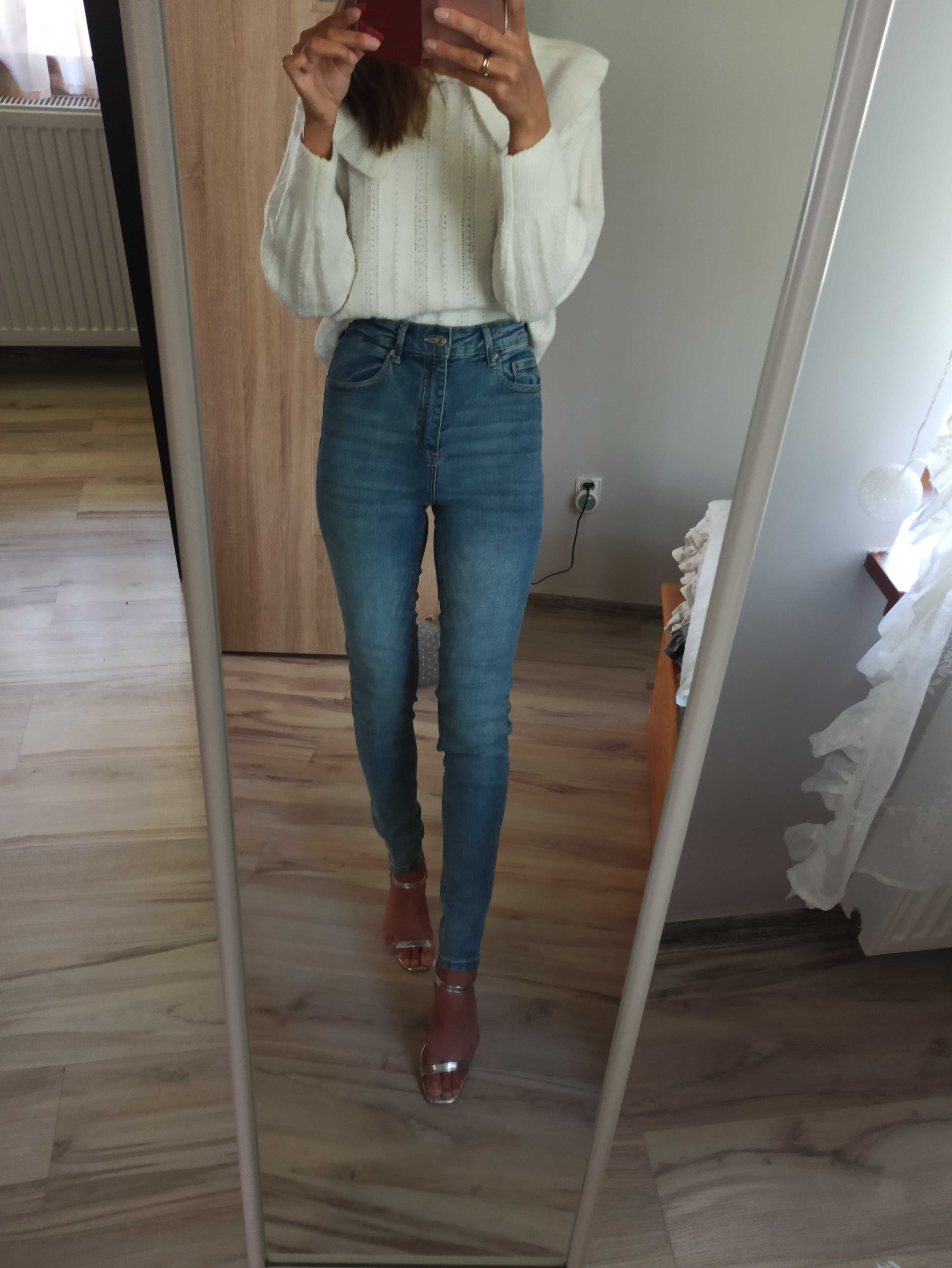 Jeansy wysoki stan rurki long dopasowane dżinsy damskie