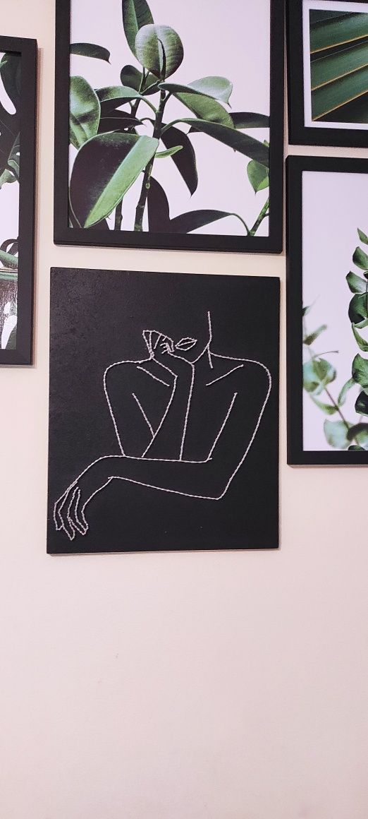 Obraz String Art line art, kobieta, DIY, handmade, prezent na ścianę