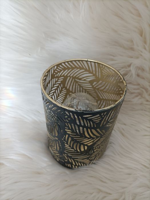 Lampka lampion LED na baterie złoty czarny liście elegancki stylowy