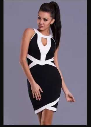 Biało- Czarna elegancka sukienka  EMAMODA Paris 36 S