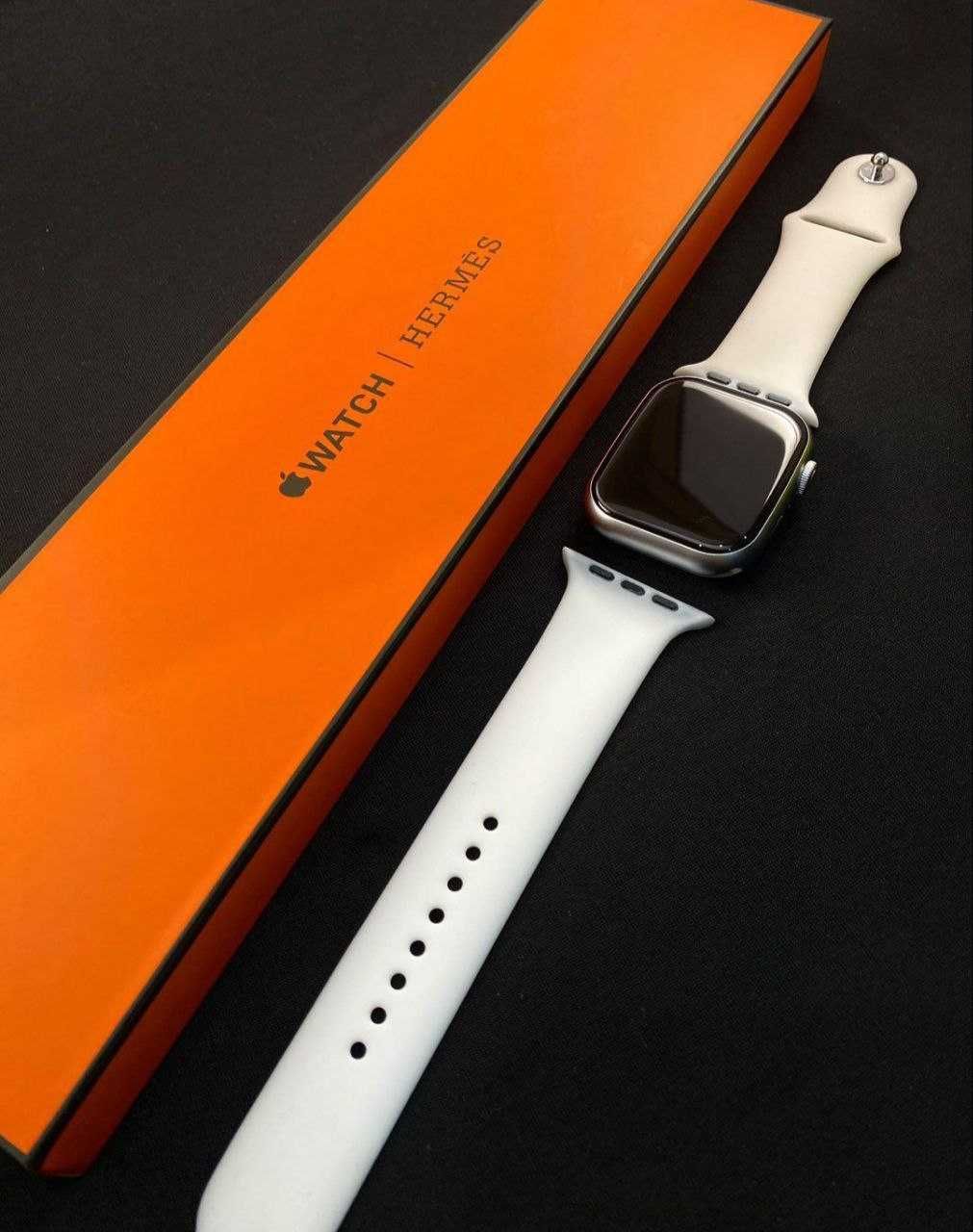 Стильные смарт часы iWatch Hermes Series 8 45мм кожаный ремешок