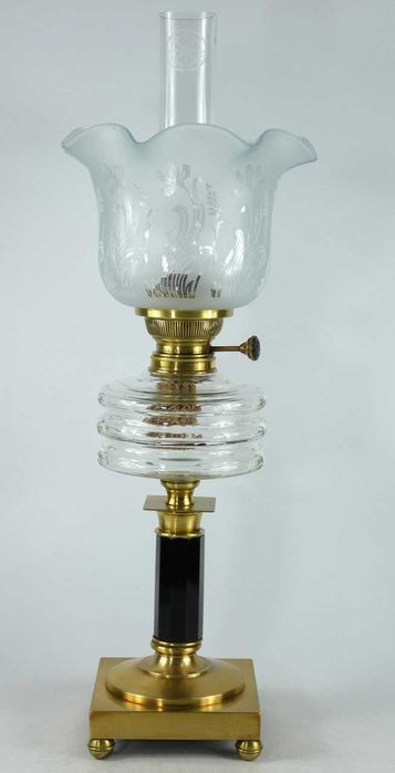 Stołowa lampa naftowa Art Deco mosiądz BRENNER MATADOR kominek KLOSZ