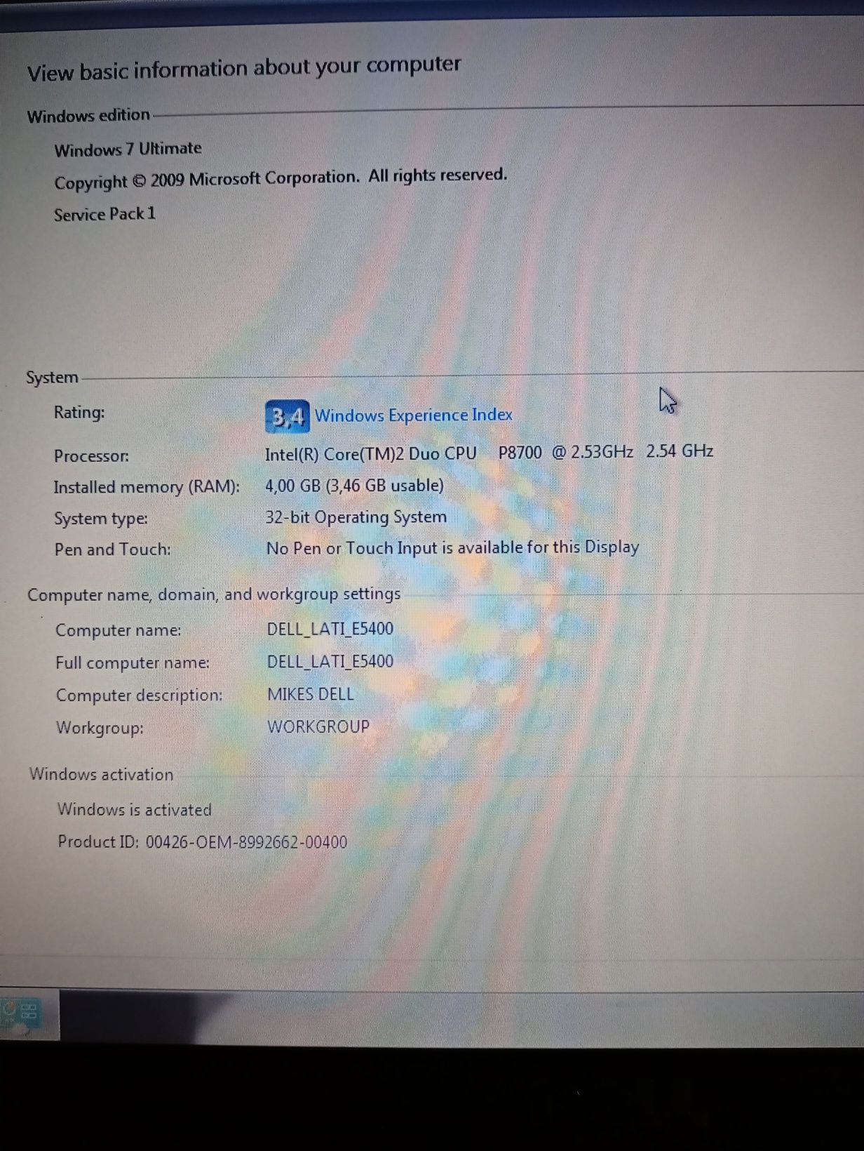 Dell E5400 4gb RAM Windows 7 Ultimate + Extras