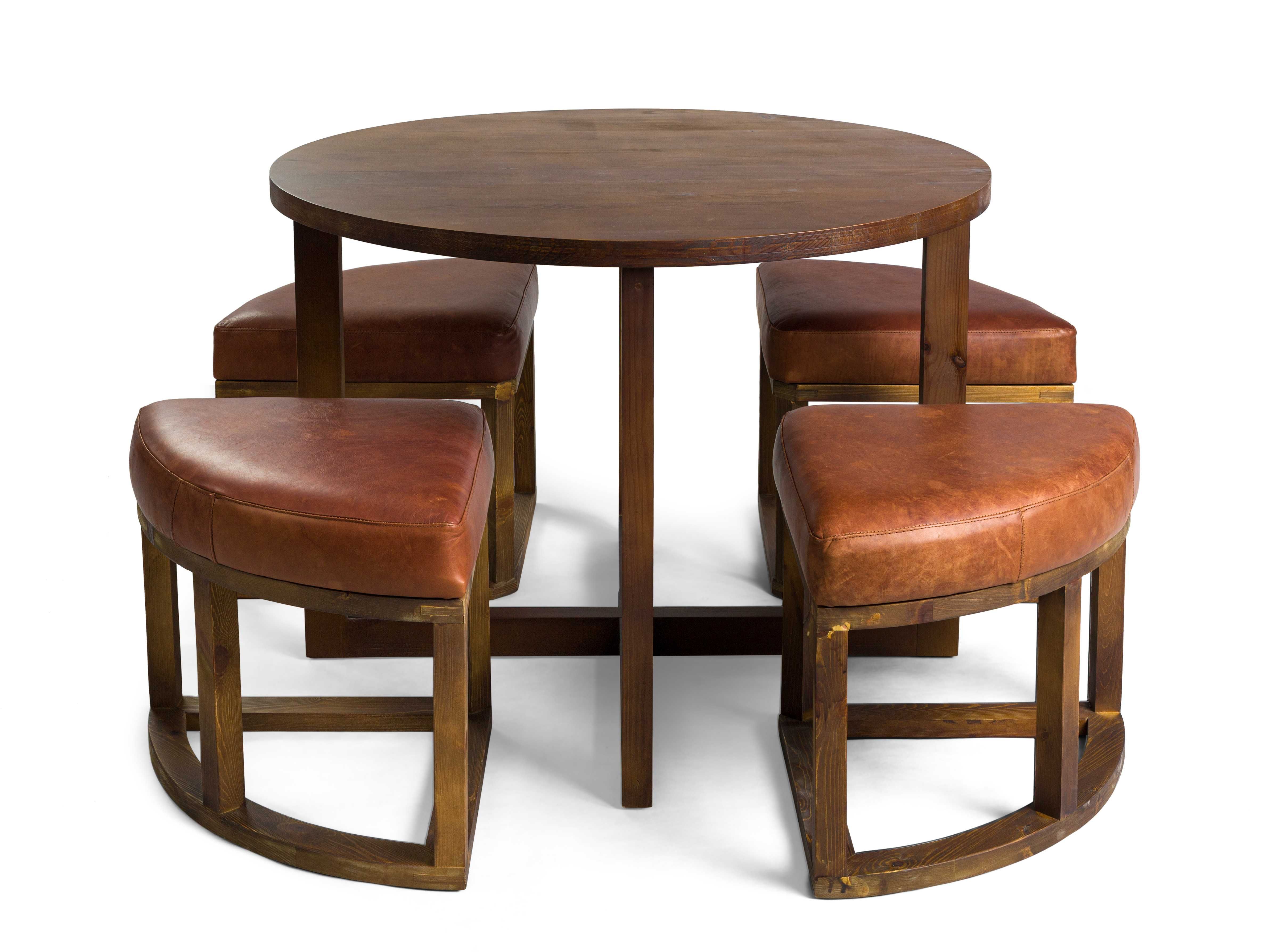 Stół okrągły do salonu/jadalni skórzane krzesła