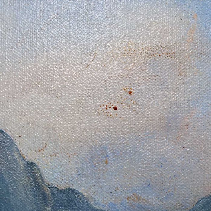 Óleo sobre tela com representação de paisagem assinado MAFaustino