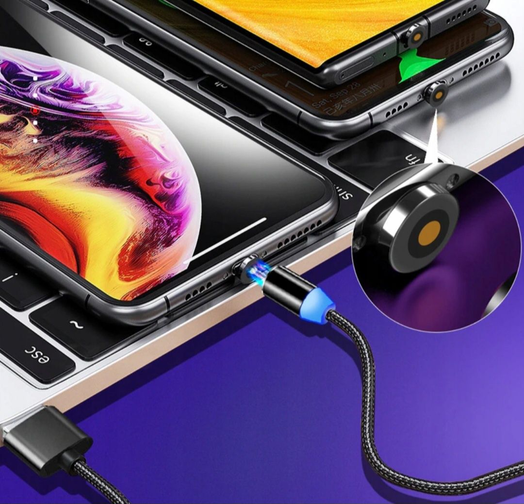 Kabel Magnetyczny 3W1 Ładowarka USB C IPHONE MICRO