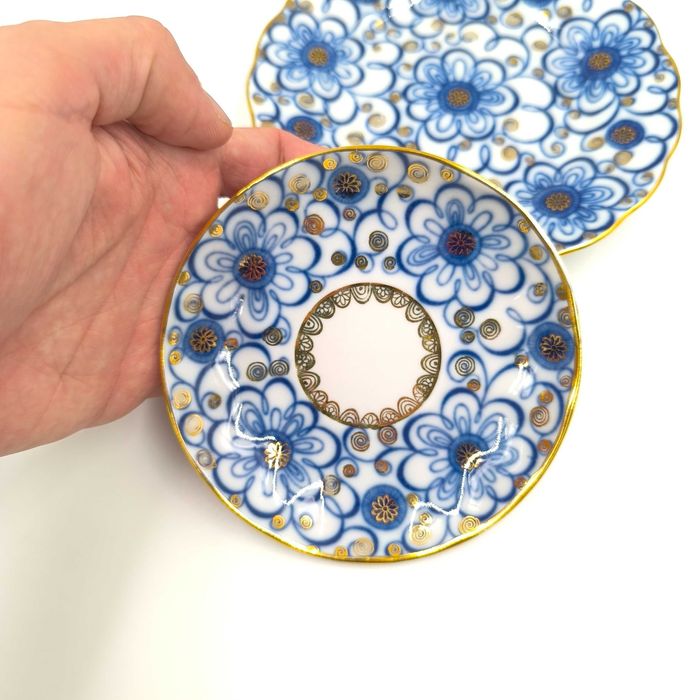 Łomonosow Trio Filiżanka Podstawek Spodek Talerzyk Porcelana Kobalt