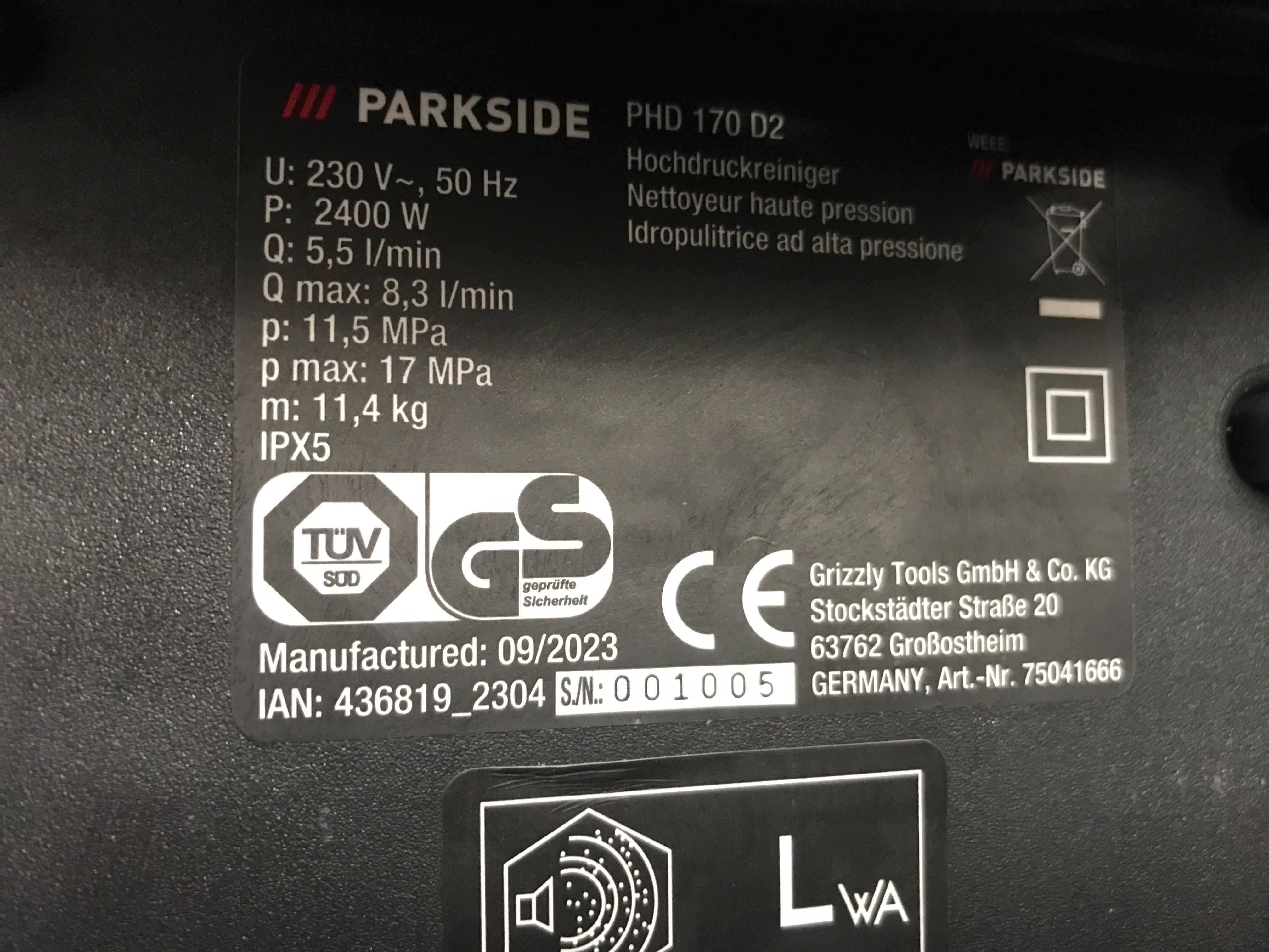 Мийка високого тиску Parkside PHD 170 D2