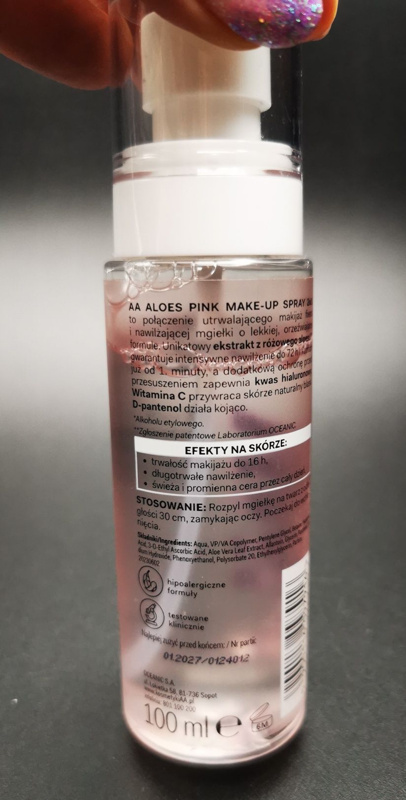 AA Pink aloes mgiełka do twarzy fixer utrwalacz 2w1