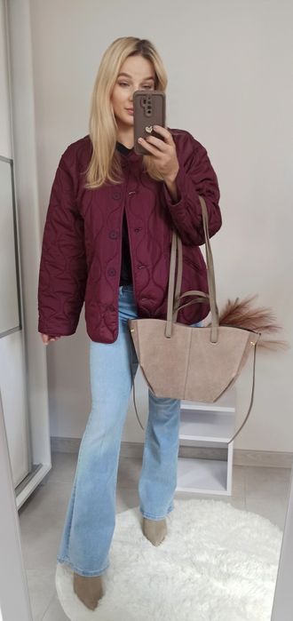 Zara kurtka pikowana XS 34 oversize bordowa wodoodporna
