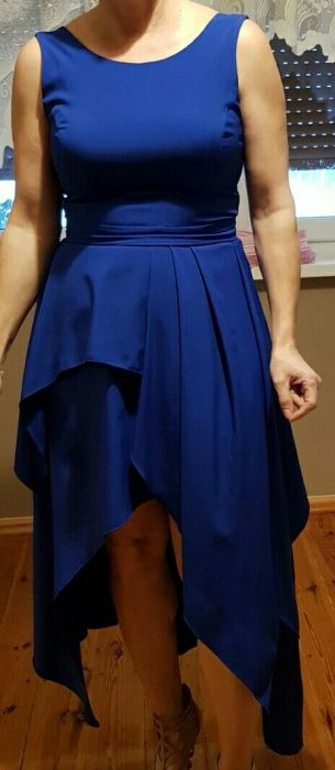 Sukienka szafirowa strzepiona granatowa mini długa gorset dopasowana