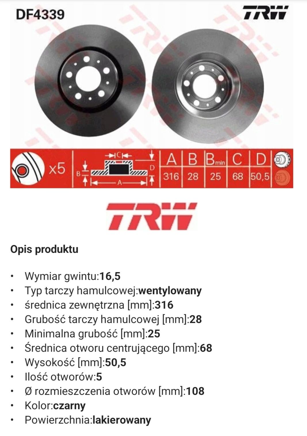 TRW DF4339  Tarcze hamulcowe przód Volvo  2szt 

Tarcza ham