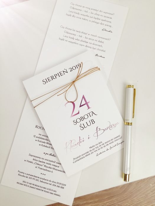 Zaproszenie ślubne kartka z kalendarza z kokardką śliczne