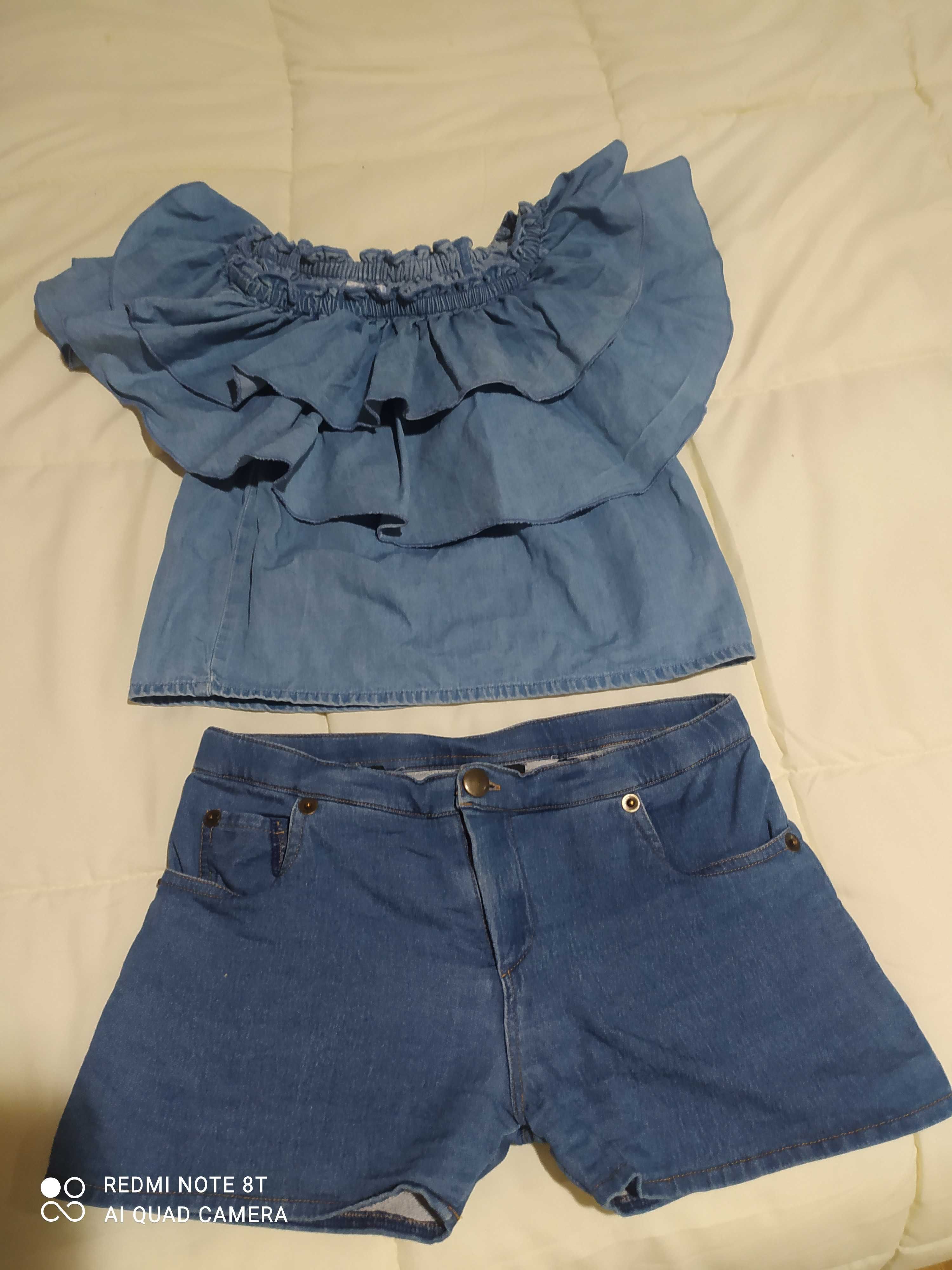 Conjunto calção com blusa de folhos menina 6 anos