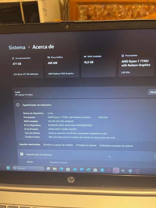 Portátil HP Laptop 15-fc0008np 15.6" Prateado Natural
