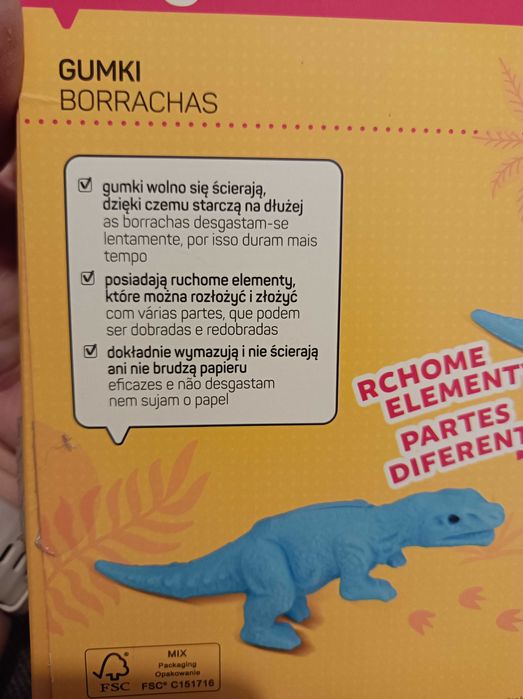 Nowe gumki do ścierania z dinozaurami Dino ruchome elementy