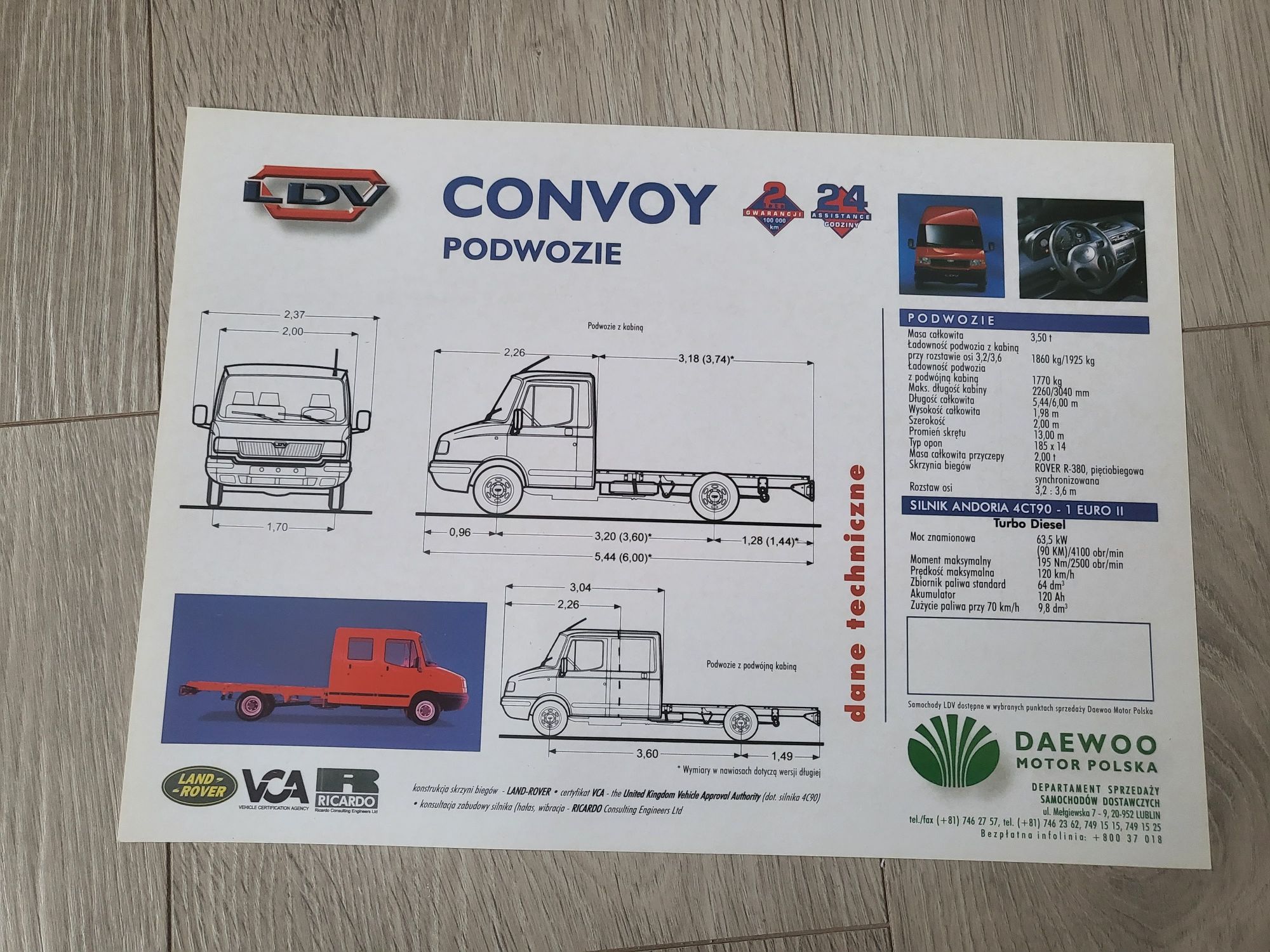 Prospekt LDV Convoy podwozie