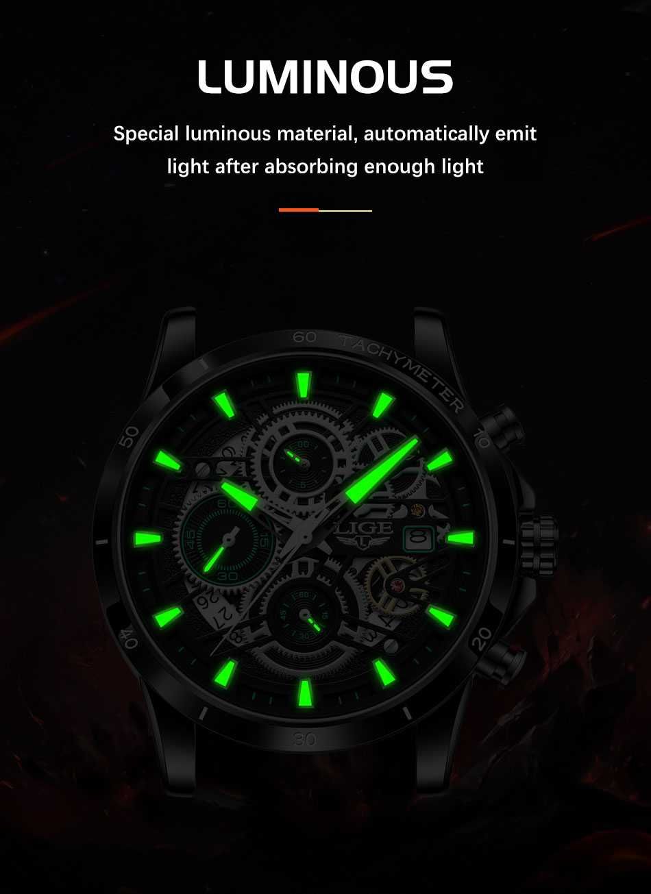 Relógio Luxuoso Masculino LIGE bracelete metal prateado