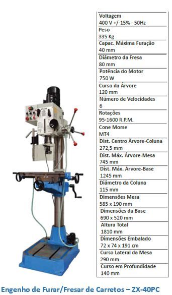 Engenho de Furar/Fresar de Carretos + Prensa de Fixação Standard 150mm