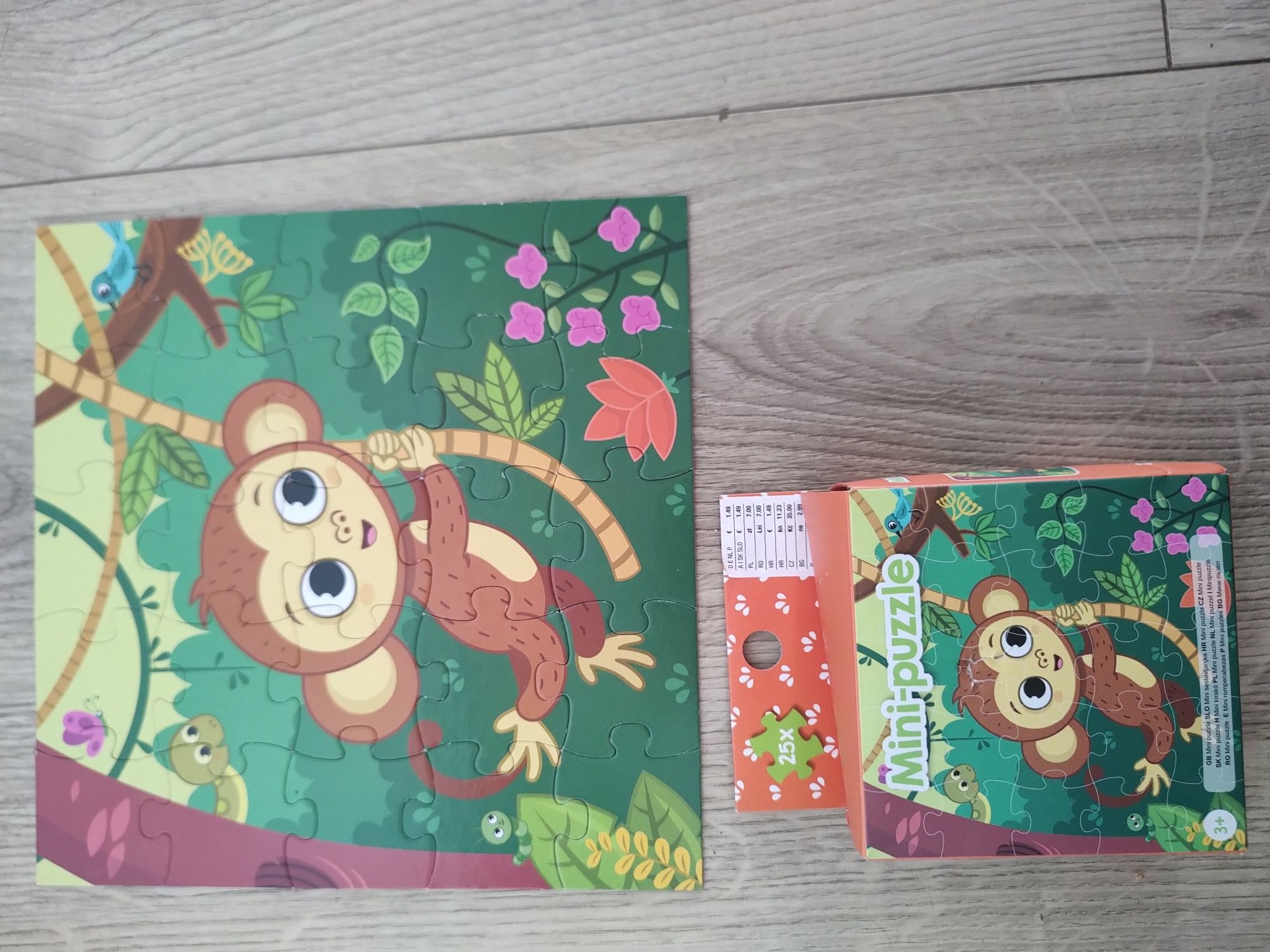 Zestaw mini-puzzle małpka i dinozaury 25 x 2