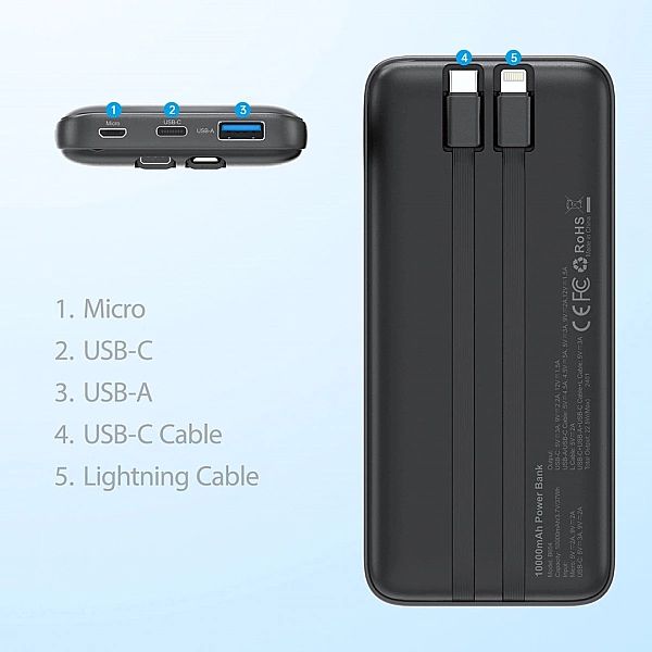 Powerbank Choetech B654, 10000mAh 22.5W USB-A / USB-C / micro USB z wb