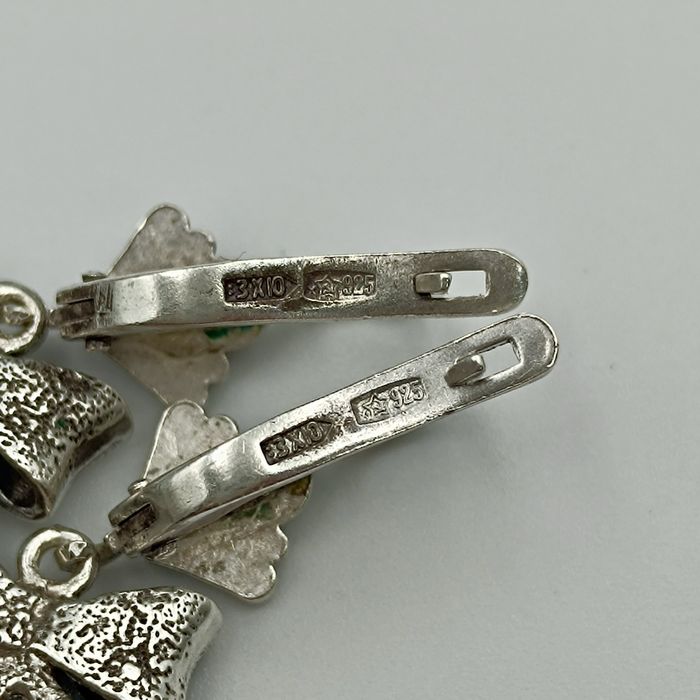 Советский серебряный набор серьги и кулон 925 пробы (:3ХЮ) с нефритом