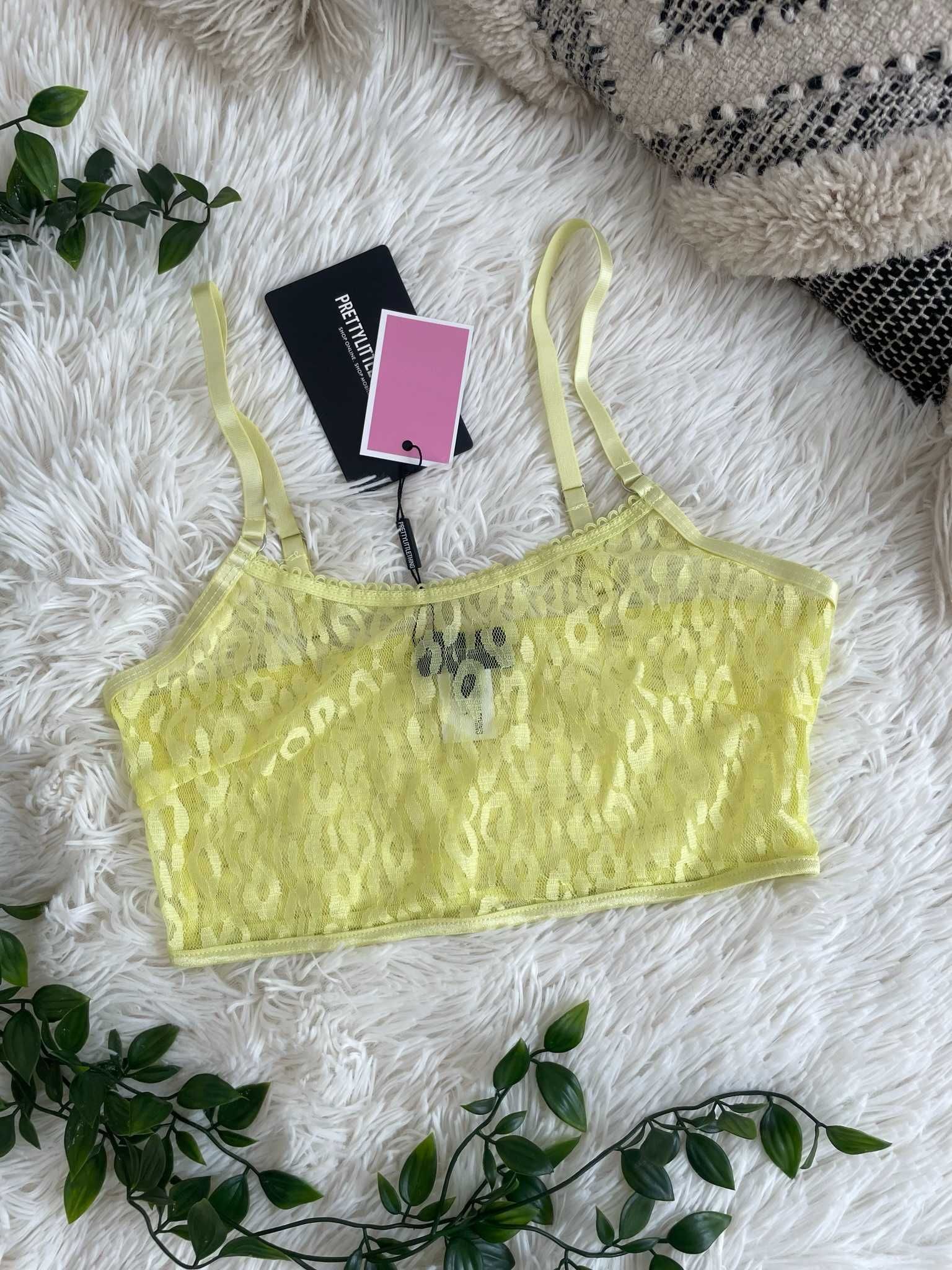 PLT biustonosz żółty crop top koronkowy soft bra aesthetic y2k XS 34