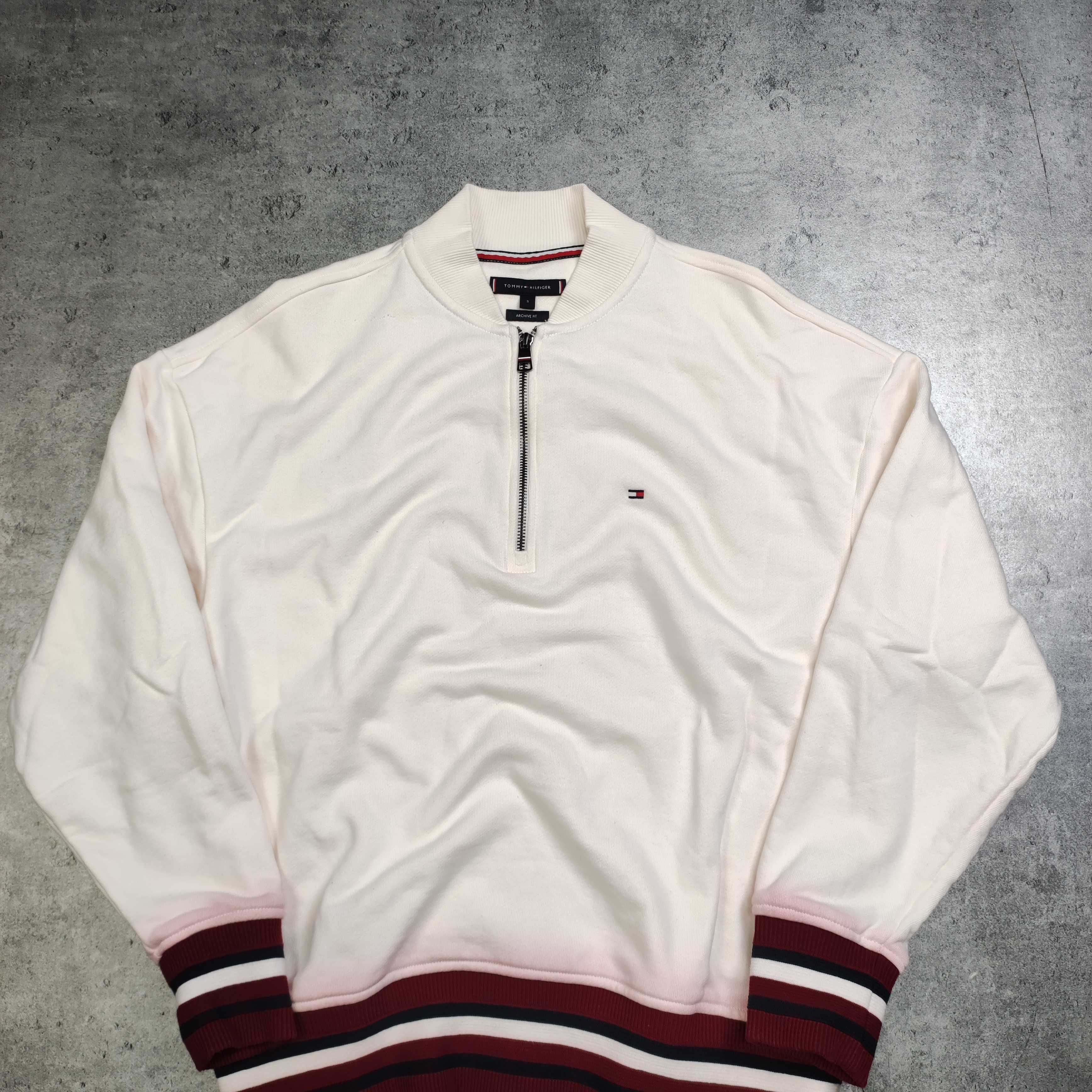 MĘSKA Elegancka Bluza Suwak Bomber Kremowa Tommy Hilfiger Luxury Haft