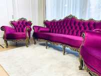 Komplet stylowy wypoczynkowy sofa fotel podnóżek ludwik