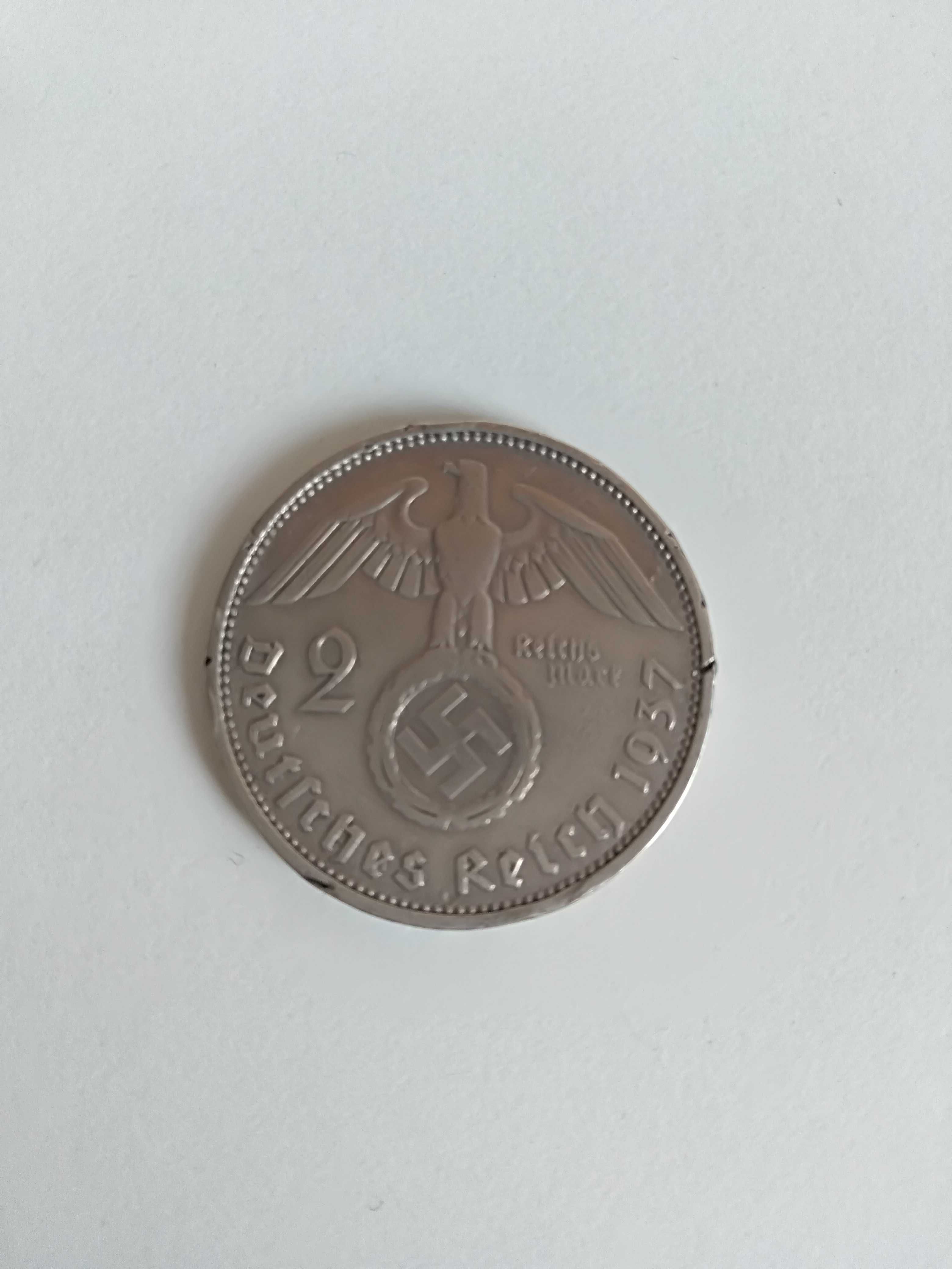Moneta srebrna 2 marki niemieckie Hindenburg. 1937 rok.