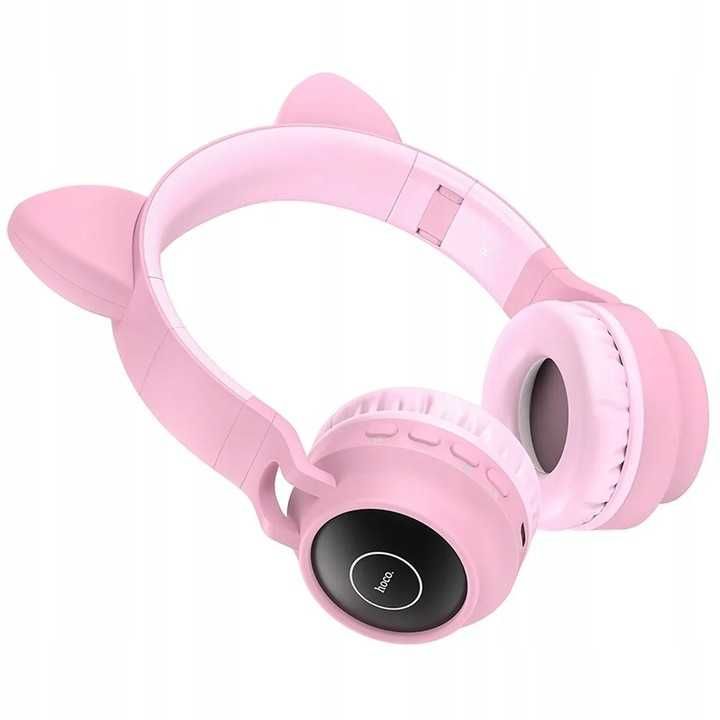 Nowe słuchawki bluetooth nagłowne W27 Kocie Uszy różowe