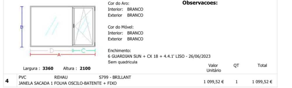2 Janelas Rehau Sacada 1 folha oscilobatente + fixo