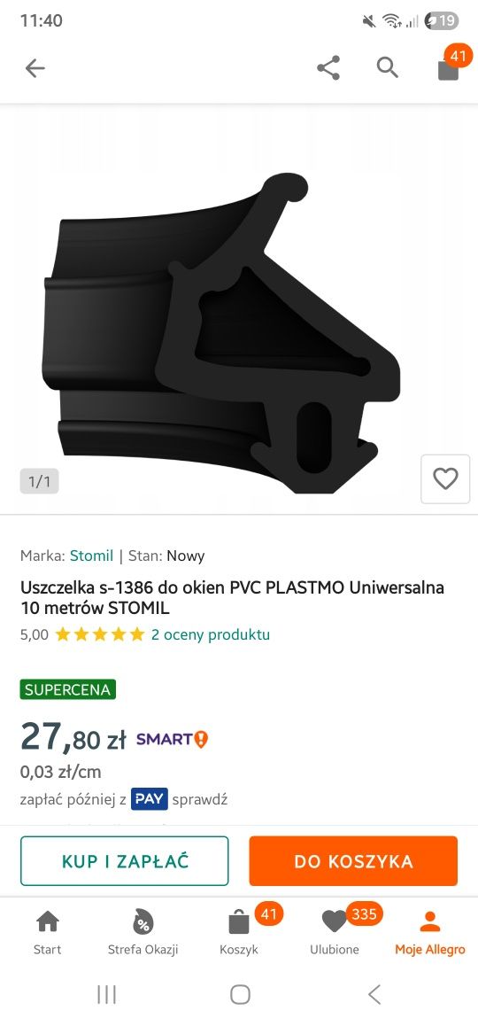 Uszczelka 1386 do okien PCV 10 metrów NOWA