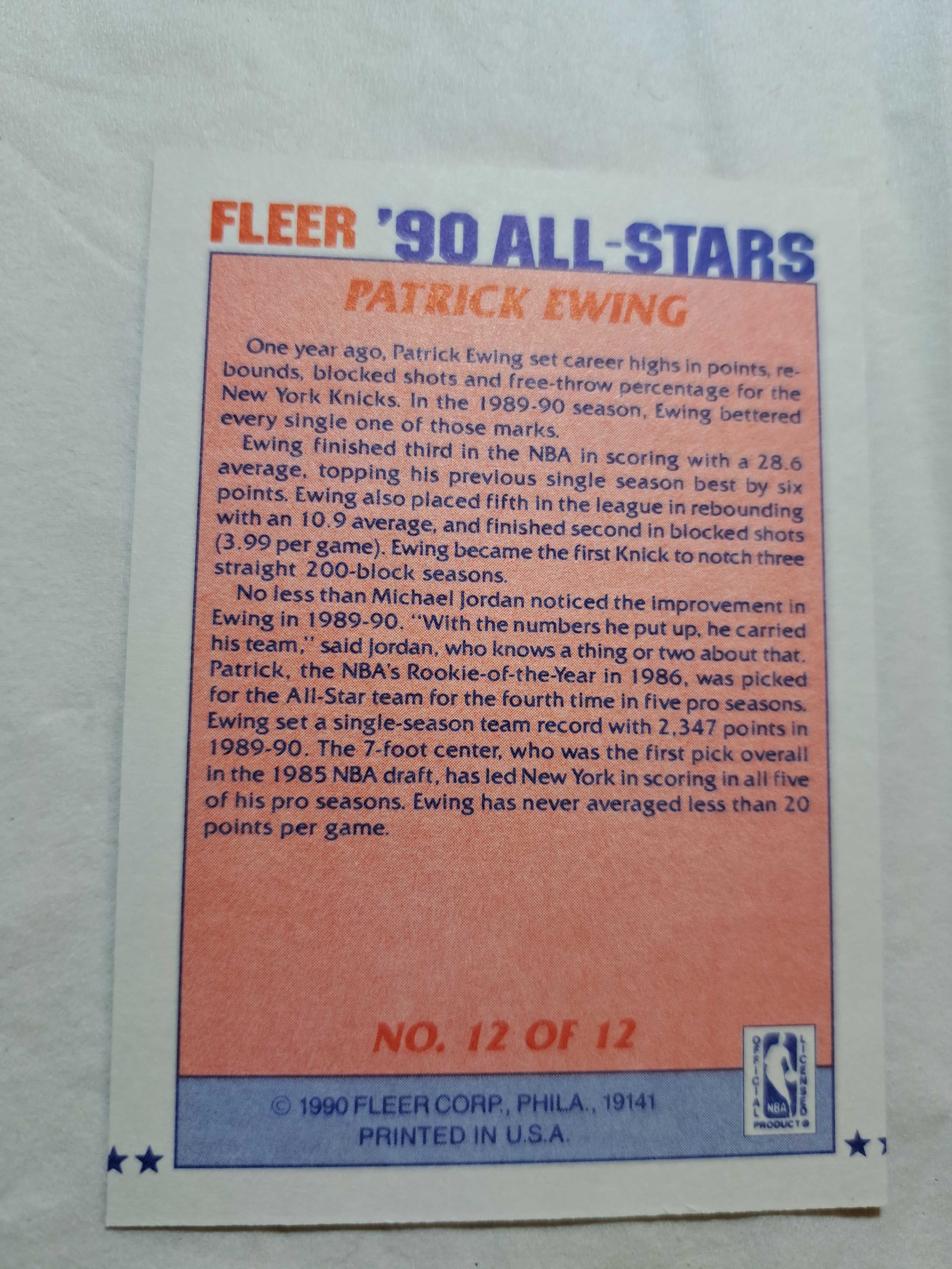 1990 Fleer All Star Patrick Ewing #12 NM NBA