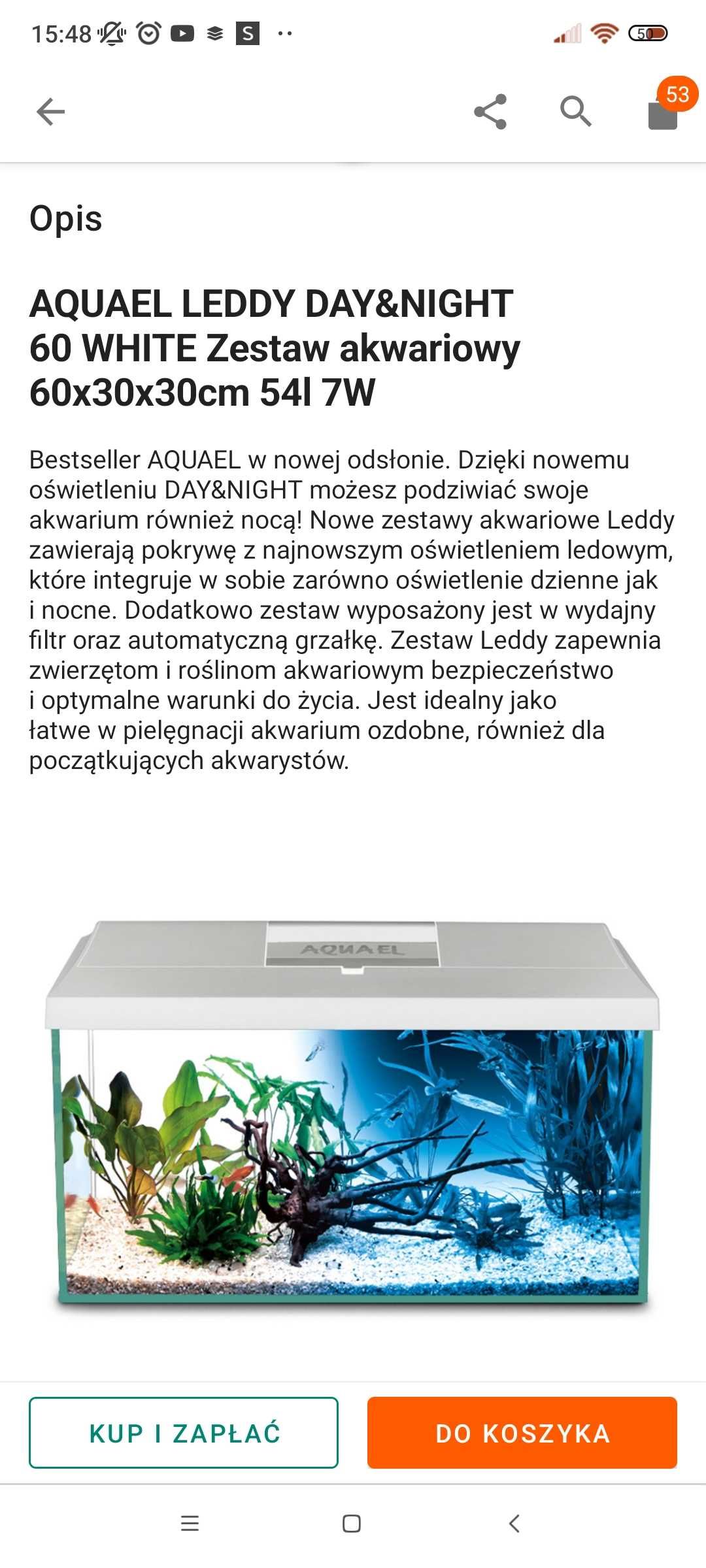 Akwarium Aquael 54l + filtr, grzałka