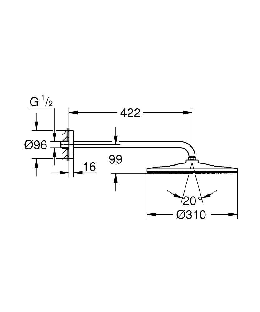 Grohe Rainshower Mono 310 Deszczownica z ramieniem 422 mm, 1 strumień