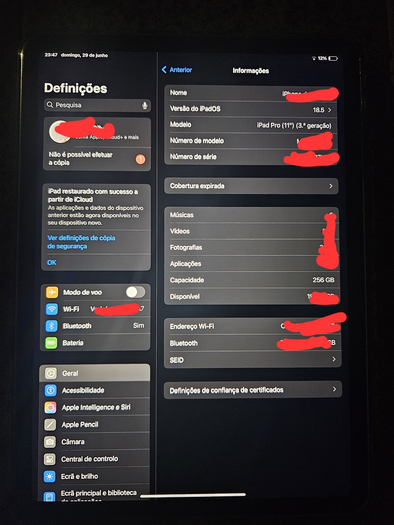 iPad Pro 11 M1 (2021) 3ª geração 256GB