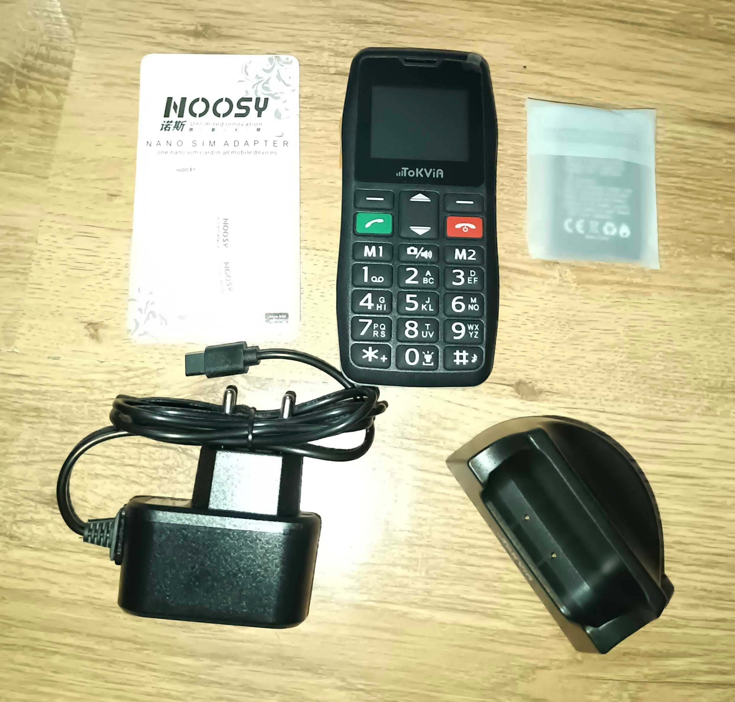 Telefon dla seniora TOKVIA T-102 ze stacją ładującą - nowy