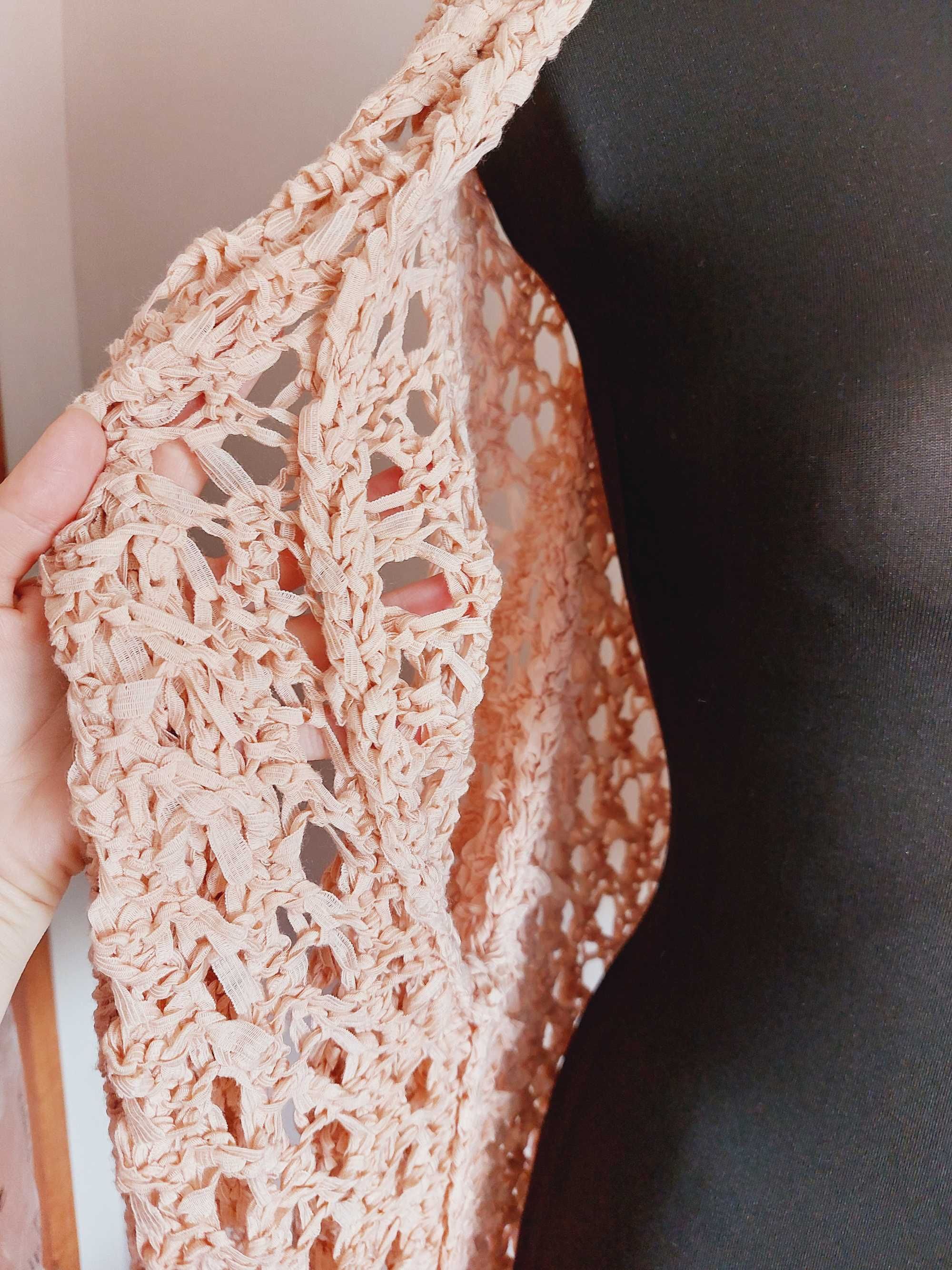 narzutka pudrowa ażurkowa cienka na lato plażę kimono sweterek m l xl