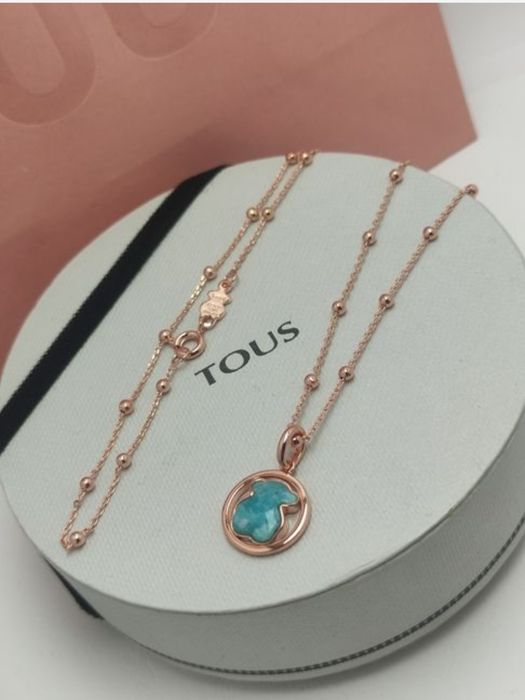 Naszyjnik z misiem różowe srebro vermeil 925 z amazonitem