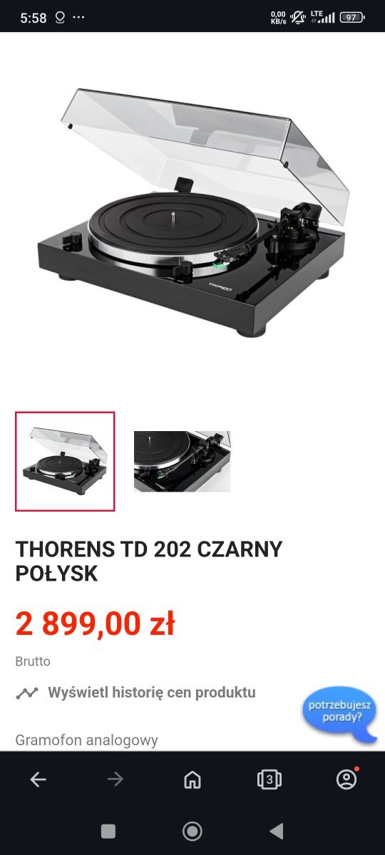Gramofon Thomas TD 202 fornir ORZECH połysk WYPRZEDAŻ OKAZJA