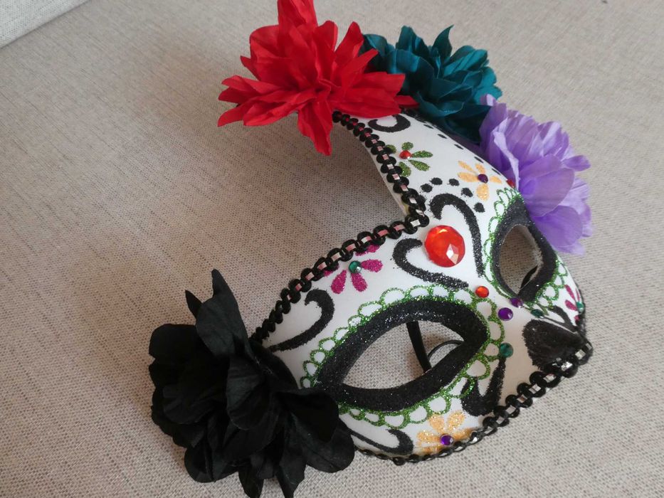Máscara Olhos Dia de los Muertos com Flores - Halloween