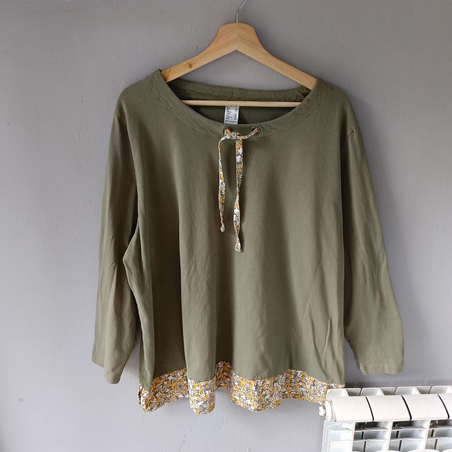 Niemiecka marka 52 6XL przewiewna bluzka damska khaki coquette na lato