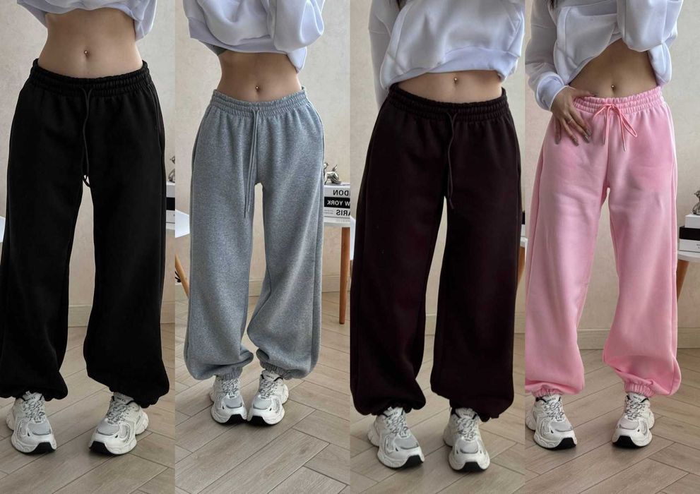 Теплі жіночі зимові штани джогери на флісі оверсайз 42/48 з манжетами