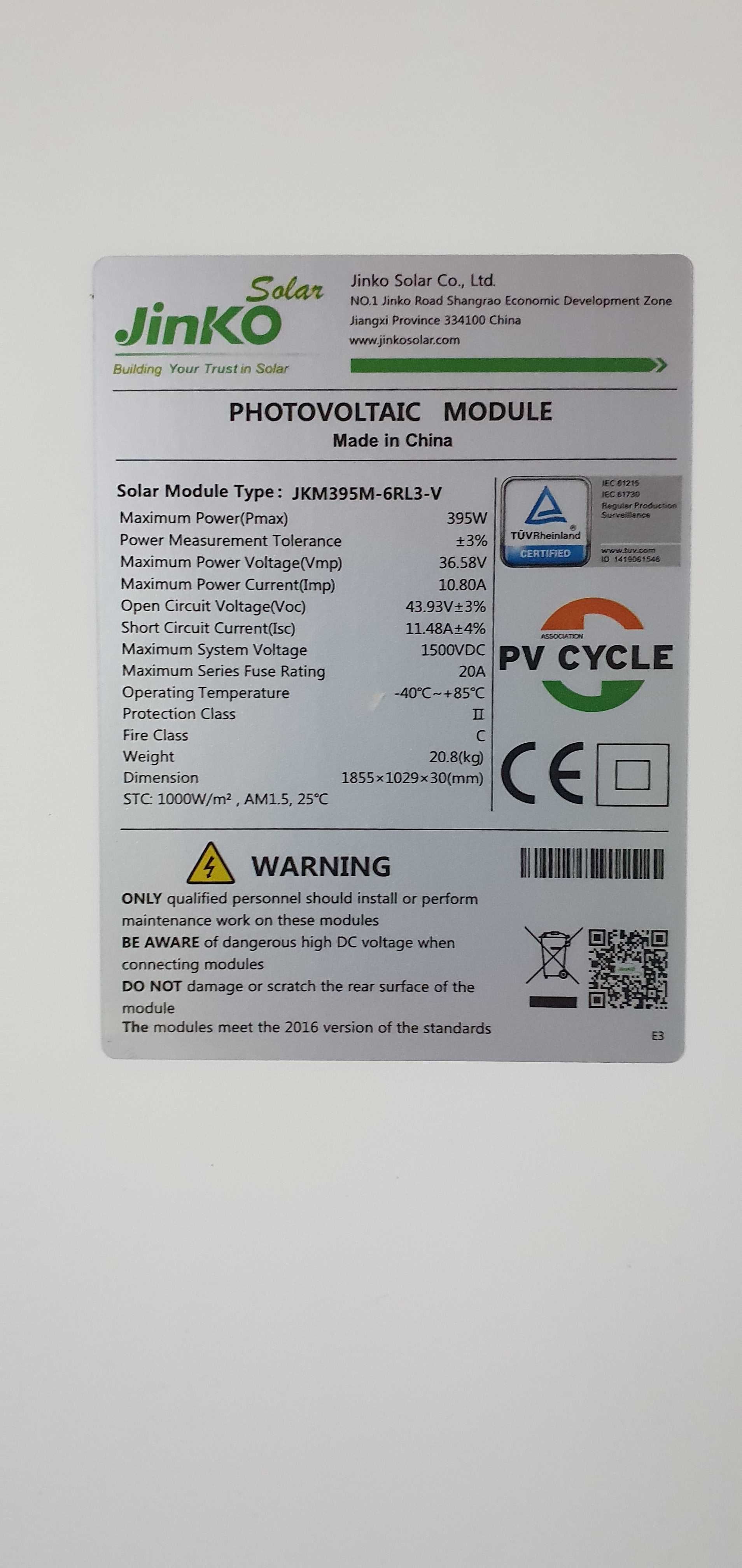 Falownik HUAWEI SUN2000KTL6-M1 i 4 panele fotowolt. JINKO SOLAR 395 W