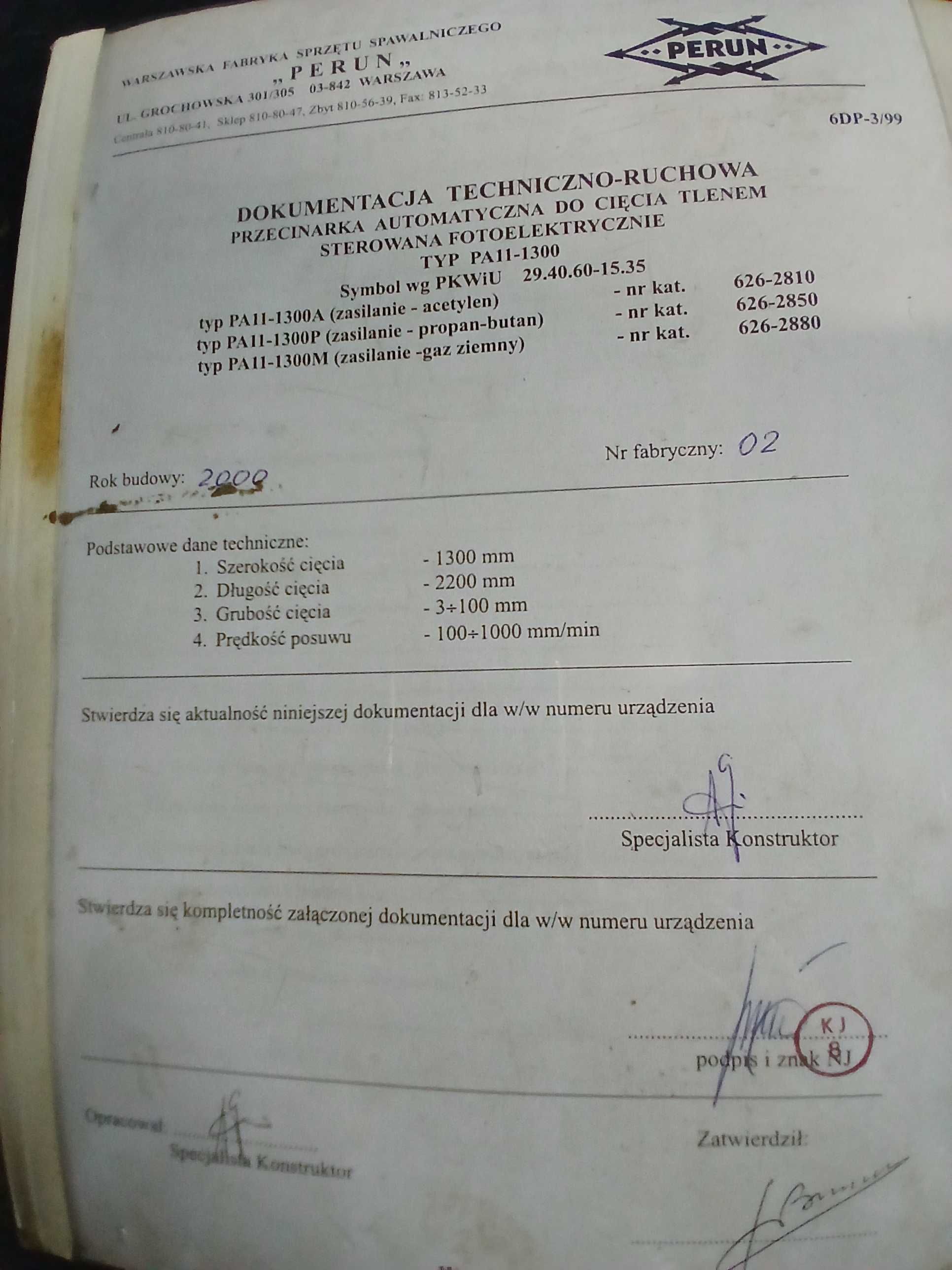 Przecinarka gazowa Perun z kompletem dysz + wózek i kpl. butli
