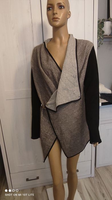 Kardigan szary melanż rękawy czarne