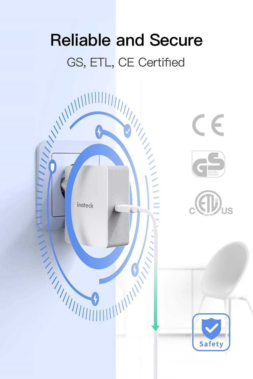 Inateck UCC1001 Ładowarka USB-C 45W kabel 2m EU/UK Samsung iPhone iPad