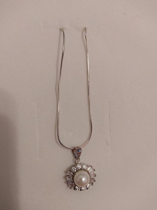 Komplet nowy naszyjnik łańcuszek srebrny 50cm + wisiorek z perłą 15mm